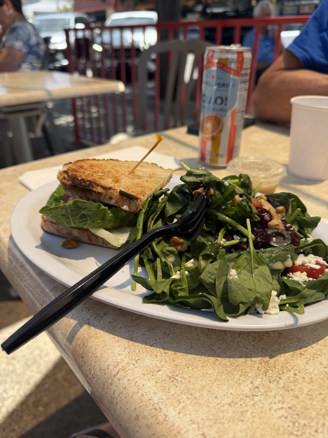 The café meal photographed in brighter, warmer light